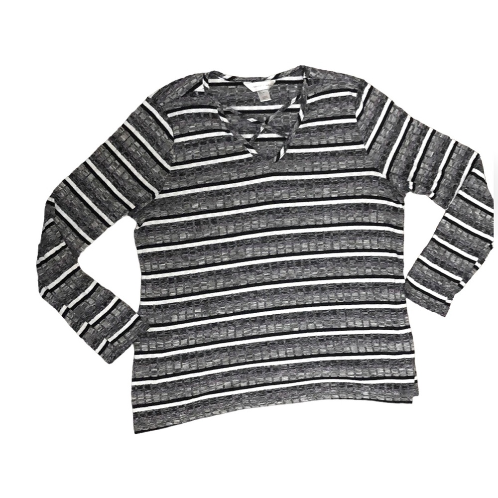 Christopher & Banks | Striped Knit Top (Purple, Black, Grey, White)